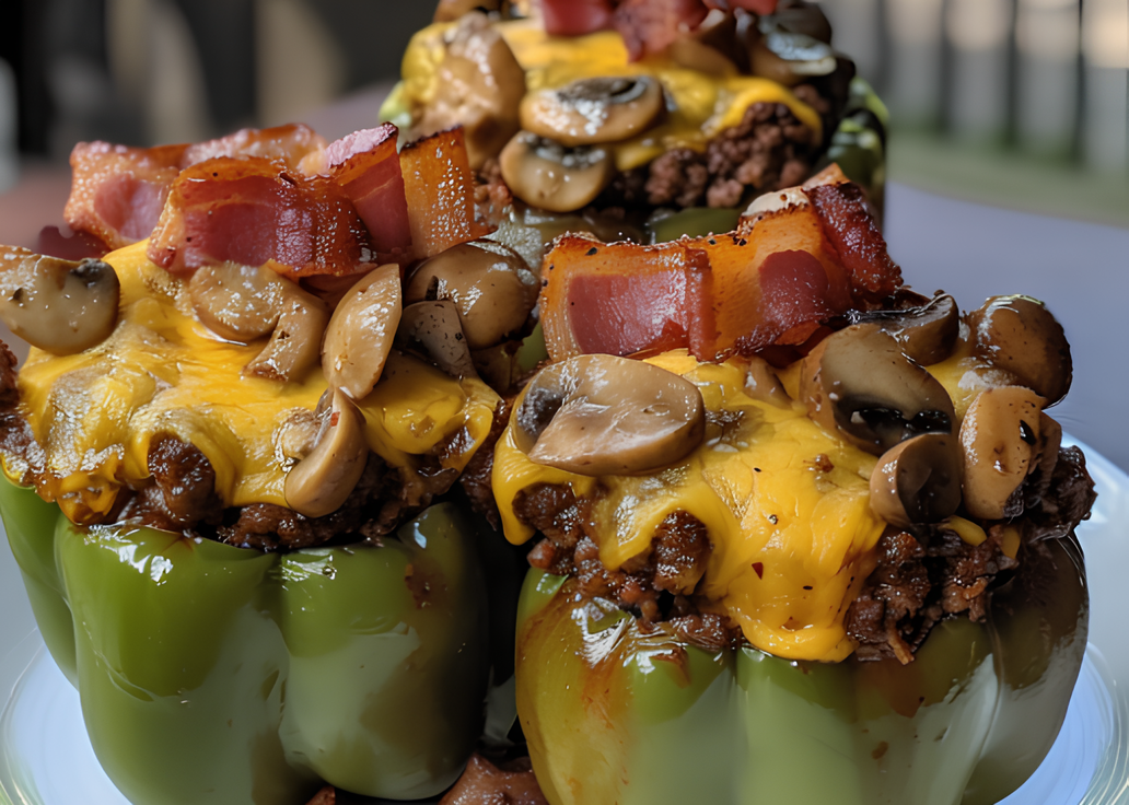 Mushroom BBQ Bacon Cheeseburger Stuffed Peppers – A Must-Try Recipe