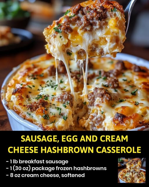 Sausage Egg and Cream Cheese Hashbrown Casserole