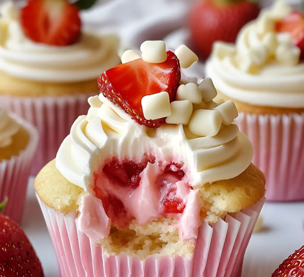 a cupcake with strawberries on top