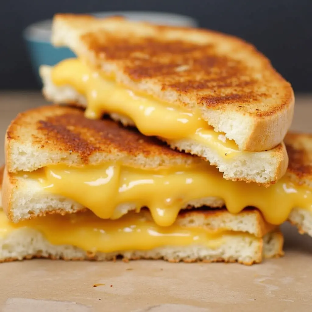 a grilled cheese sandwich with a small bowl